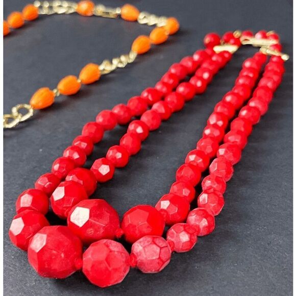 Double Stranded Red Onyx Signed Germany Vintage 50s Beaded Necklace - Picture 1 of 5
